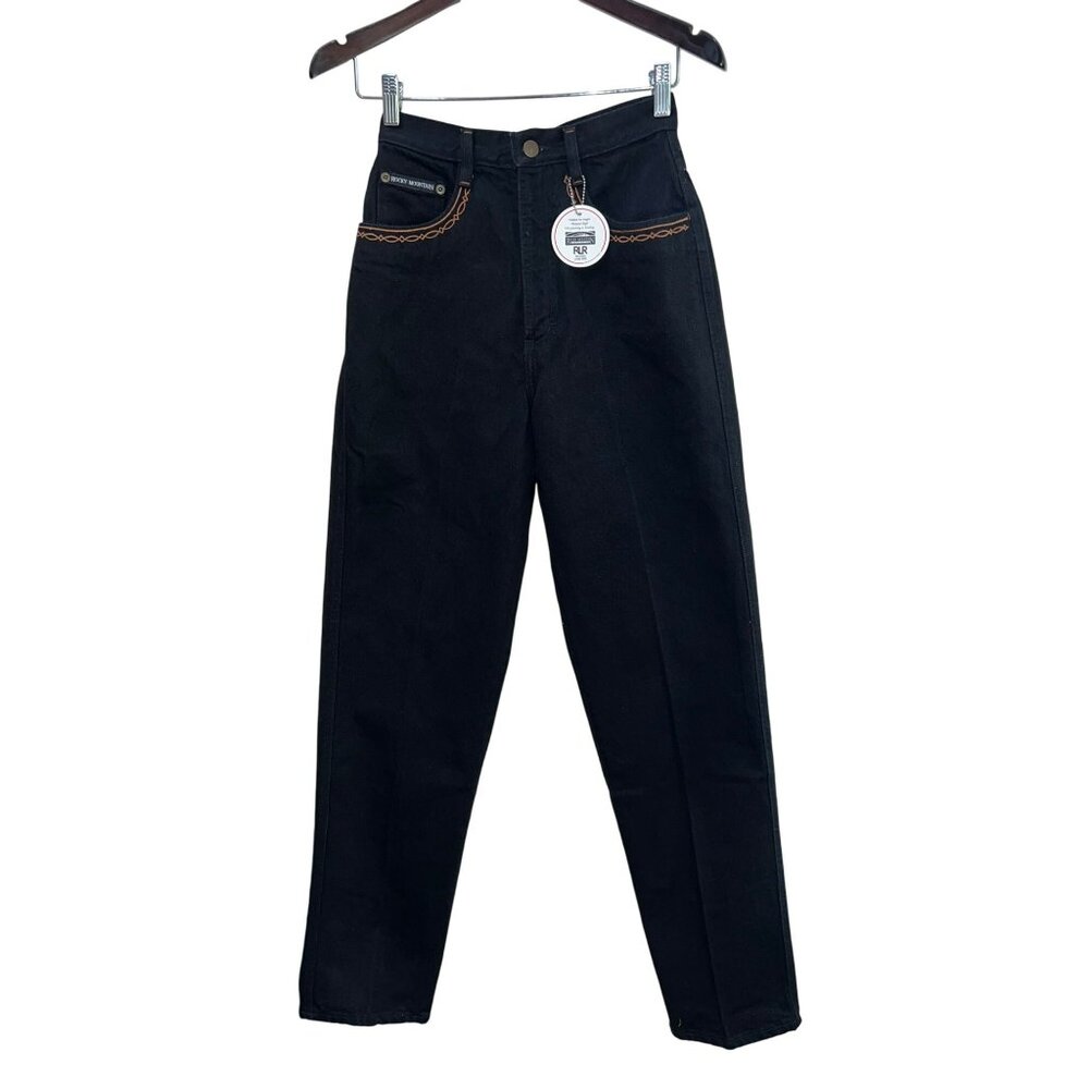 New Vintage Rocky Mountain Black High-Waisted Cotton Jeans W/ Embroidered Detail